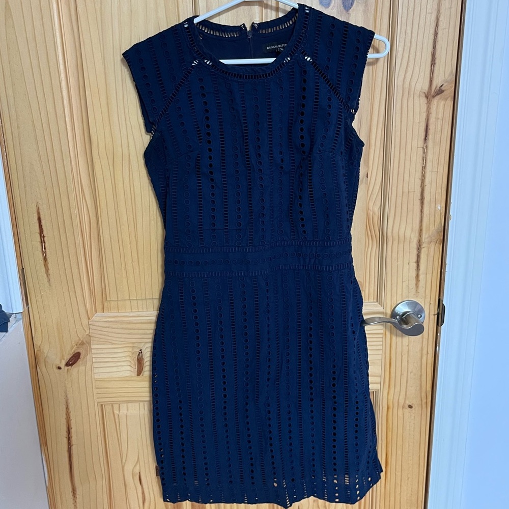 Banana Republic Navy Eyelet Sheath Dress